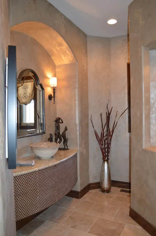 Collina custom home — Powder Room Custom Vanity Arch Niche 06