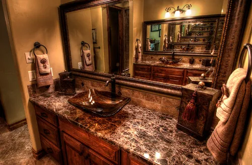 Salerno custom home — Powder Room Custom Vanity Vessel Sink 07