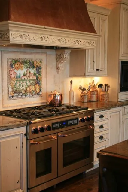 Tuscan Villa custom home — Kitchen Range Hood Portrait