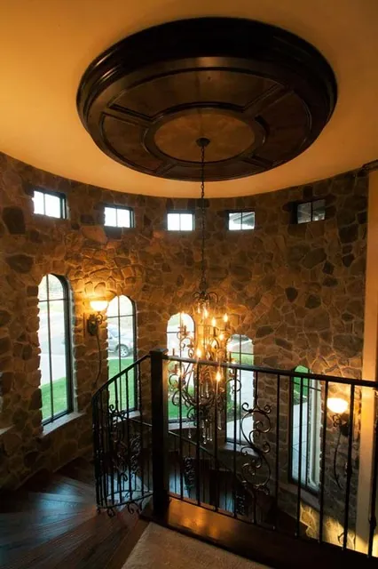 Tuscan Villa custom home — Staircase Upper Landing Portrait