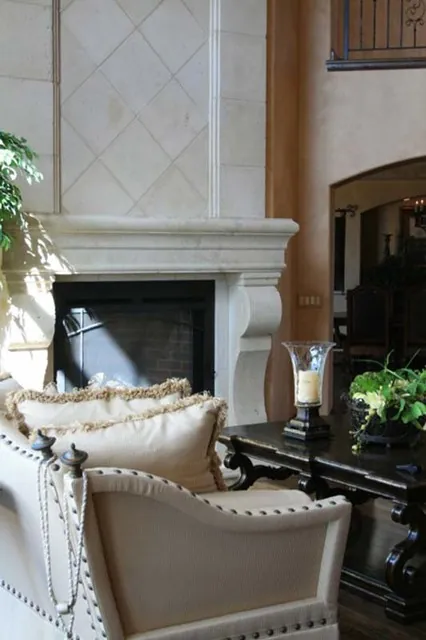Tuscan Villa custom home — Formal Living Room Fireplace Portrait