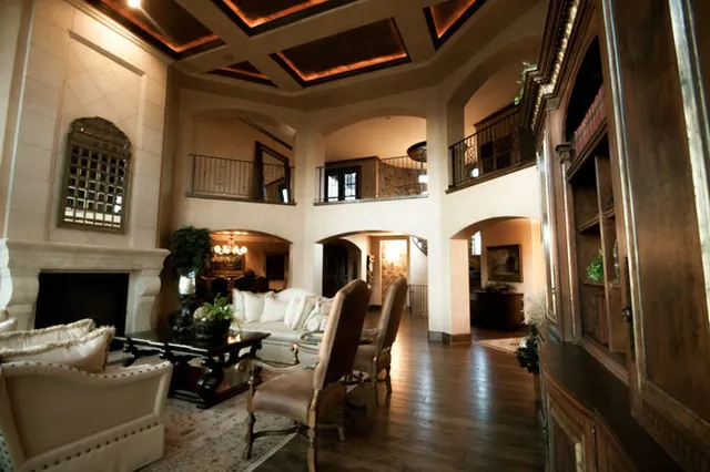 Tuscan Villa custom home — Formal Living Room Window Side Reverse