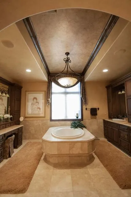 Tuscan Villa custom home — Bathroom Master Shower Portrait