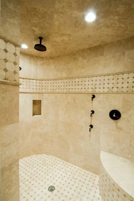 Tuscan Villa custom home — Bathroom Walk In Shower Portrait